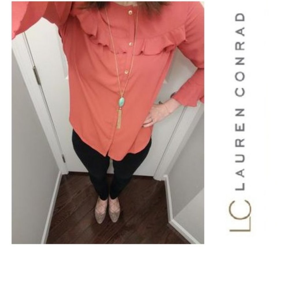 LC Lauren Conrad Blouse Top Shirt Beaded Ruffle XS